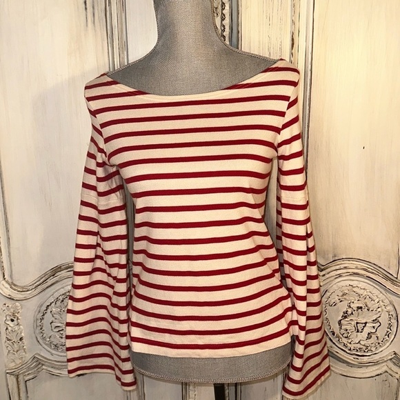 Madewell x Armor Lux Made in France Red and Cream Long Bell Sleeves Top - Picture 1 of 12